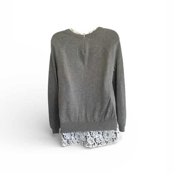 Joie Gray Knit Top with White Lace Trim Size S - Gray - Picture 5 of 10